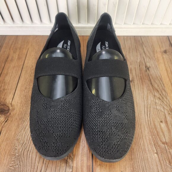 Skechers Cleo Flex Wedge Womens 7.5 Black Mary Jane Slip-On Loafers Shoes 158493 - Picture 8 of 9